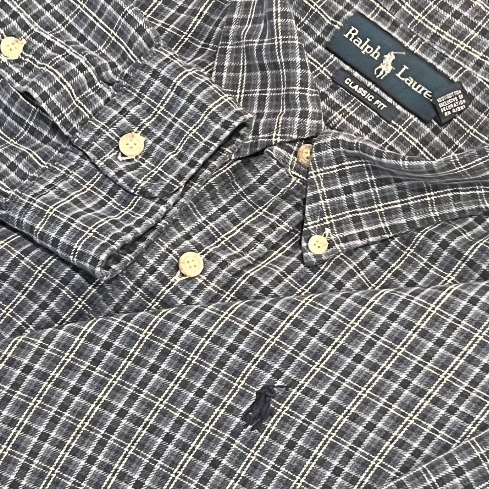 Polo Ralph Lauren Shirt Mens 4XB Big Blue Plaid L/S B/U Cotton
